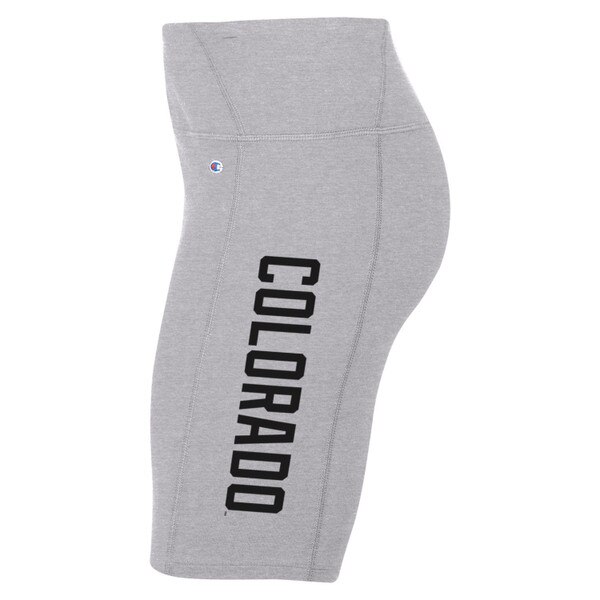Gray Champion biker shorts with "Colorado" written in black block letters down the left side.